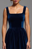 Load image into Gallery viewer, Navy A Line Velvet Square Neck Long Holiday Party Dress