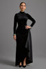 Load image into Gallery viewer, Black Velvet High Neck Long Holiday Party Dress with Sleeves