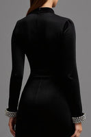 Load image into Gallery viewer, Black Velvet High Neck Long Holiday Party Dress with Sleeves
