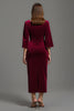 Load image into Gallery viewer, Burgundy V-Neck Velvet Half Sleeves Long Holiday Party Dress