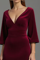 Load image into Gallery viewer, Burgundy V-Neck Velvet Half Sleeves Long Holiday Party Dress