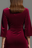 Load image into Gallery viewer, Burgundy V-Neck Velvet Half Sleeves Long Holiday Party Dress