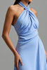 Load image into Gallery viewer, Blue Halter Backless Satin Long Formal Dress