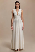 Load image into Gallery viewer, Simple Ivory A-Line V-Neck Long Formal Dress