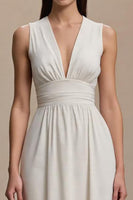 Load image into Gallery viewer, Simple Ivory A-Line V-Neck Long Formal Dress