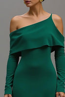 Load image into Gallery viewer, Dark Green One Shoulder Ruffled High-Low Formal Dress with Sleeves