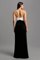 Load image into Gallery viewer, Black and White Long Strapless Satin Formal Dress with Bows