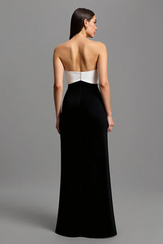 Black and White Long Strapless Satin Formal Dress with Bows
