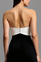 Load image into Gallery viewer, Black and White Long Strapless Satin Formal Dress with Bows