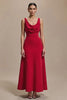 Load image into Gallery viewer, Simple Red Satin Cowl Neck A Line Long Formal Dress