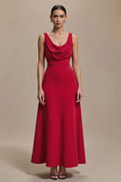 Load image into Gallery viewer, Queendancer UK Women Simple Red Satin Long Formal Dress A Line Cowl Neck Evening Dress