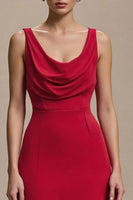 Load image into Gallery viewer, Simple Red Satin Cowl Neck A Line Long Formal Dress