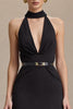 Load image into Gallery viewer, Black Halter Stain Sheath Long Formal Dress with Slit