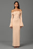 Load image into Gallery viewer, Apricot Off the Shoulder Sheath Long Sleeves Formal Dress