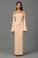 Load image into Gallery viewer, Apricot Off the Shoulder Sheath Long Sleeves Formal Dress