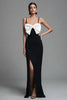 Load image into Gallery viewer, Black and White Sheath Spaghetti Straps Bow Long Formal Dress with Slit