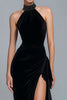 Load image into Gallery viewer, Simple Black Halter Beaded Sheath Long Holiday Party Dress with Slit