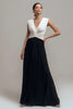 Load image into Gallery viewer, Chiffon Black and White Sheath V Neck Long Formal Dress
