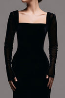 Load image into Gallery viewer, Simple Black Sheath Velvet Long Sleeves Holiday Party Dress
