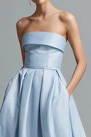 Load image into Gallery viewer, Simple Sky Blue A Line Satin Strapless Long Formal Dress