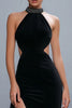 Load image into Gallery viewer, Sheath Cut Out Halter Long Black Tie Dress with Slit