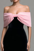 Load image into Gallery viewer, Black and Pink Strapless Velvet Bodycon Maxi Holiday Party Dress with Bow