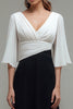 Load image into Gallery viewer, Black and White Ruched Chiffon Maxi Formal Dress with Sleeves