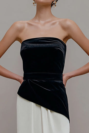 Black and White Sheath Velvet Patchwork Long Holiday Party Dress