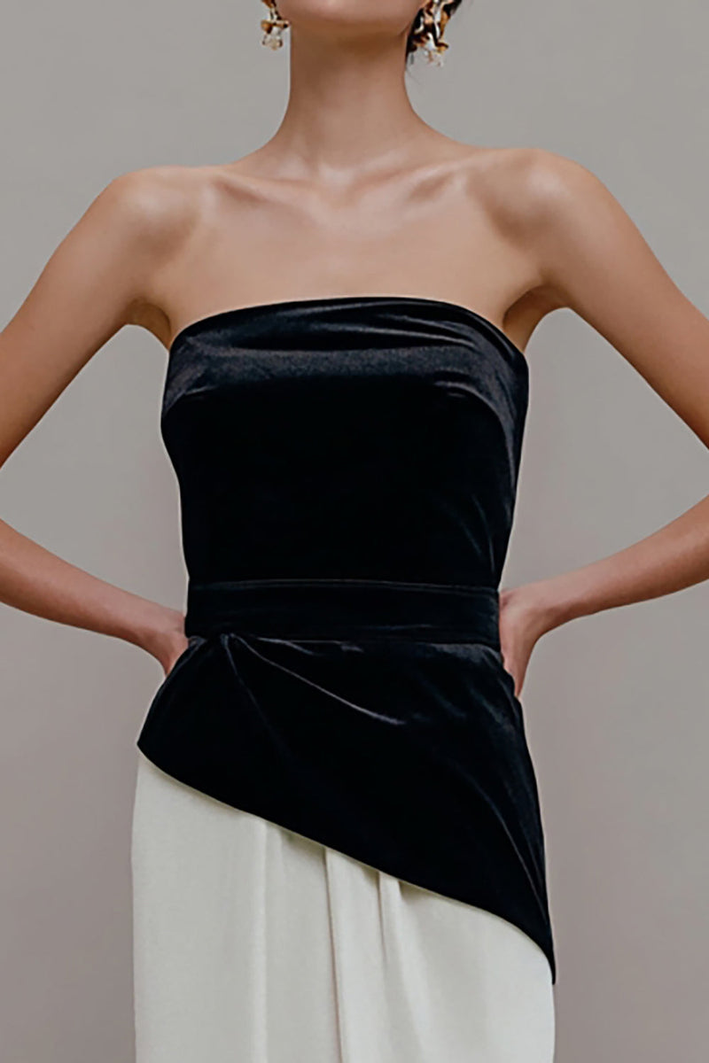 Load image into Gallery viewer, Black and White Sheath Velvet Patchwork Long Holiday Party Dress