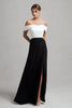 Load image into Gallery viewer, Black and White Off the Shoulder Satin Long Formal Dress with Slit