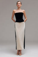 Load image into Gallery viewer, Black and Champagne Patchwork Sheath Long Holiday Party Dress