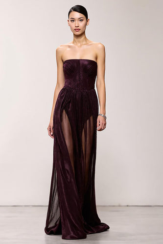 Simple Coffee Strapless Long Sheath Evening Dress
