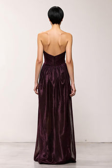 Simple Coffee Strapless Long Sheath Evening Dress