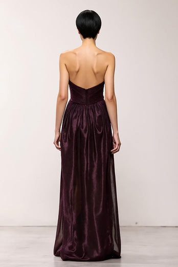 Simple Coffee Strapless Long Sheath Evening Dress