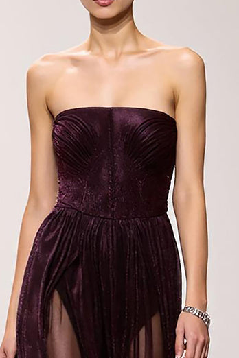 Simple Coffee Strapless Long Sheath Evening Dress