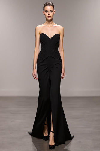 Black Sweetheart Long Mermaid Evening Dress with Slit