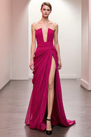 Load image into Gallery viewer, Pink Ruched Strapless Maxi Evening Dress with Slit
