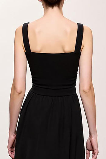 Simple Black Ruched A Line Long Evening Dress