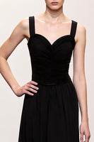 Load image into Gallery viewer, Simple Black Ruched A Line Long Evening Dress