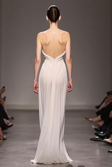 Elegant Ivory Strapless Sheath Ruched Long Evening Dress