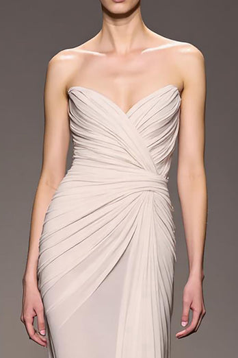 Elegant Ivory Strapless Sheath Ruched Long Evening Dress