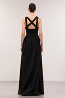Load image into Gallery viewer, Simple Black Square Neck A Line Long Evening Dress