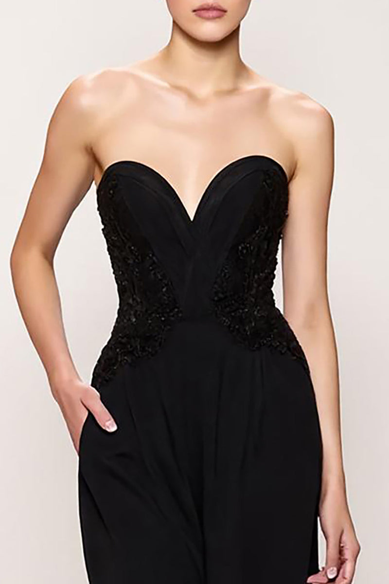 Load image into Gallery viewer, Black Sweetheart Sheath Long Evening Dress with Slit