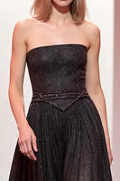 Load image into Gallery viewer, Sparkly Black Strapless A Line Long Evening Dress