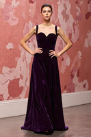 Load image into Gallery viewer, Simple Dark Purple Velvet A Line Long Evening Dress