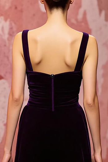 Simple Dark Purple Velvet A Line Long Evening Dress