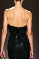 Load image into Gallery viewer, Sparkly Black Sheath Sequins Strapless Maxi Evening Dress