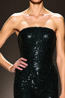 Load image into Gallery viewer, Sparkly Black Sheath Sequins Strapless Maxi Evening Dress