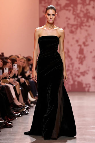 Black Velvet Mermaid Strapless Long Evening Dress