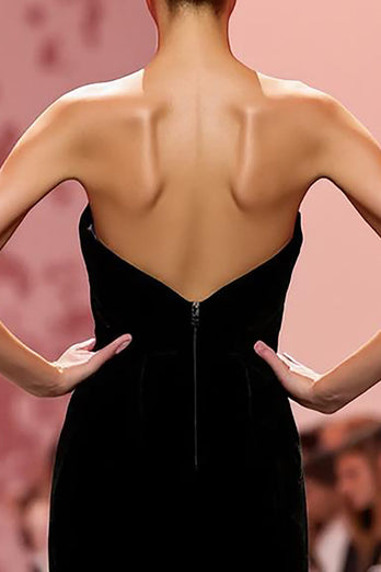 Black Velvet Mermaid Strapless Long Evening Dress